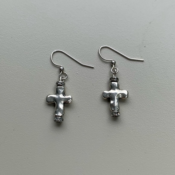 Silver cross earrings - Picture 2 of 2